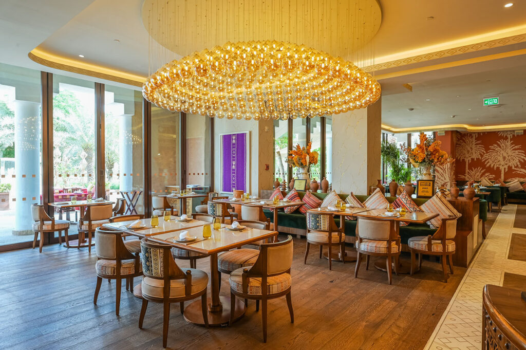 MAIZ dining room interior with set tables, Riyadh